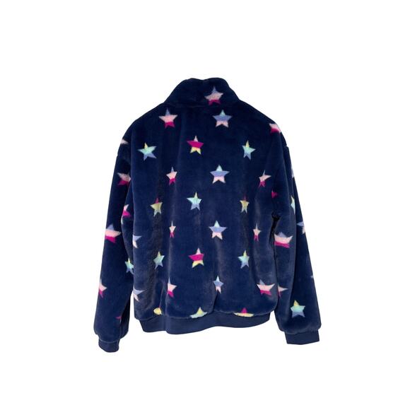 Crown & Ivy Cabana Blue Star Faux Fur Zip Jacket NWT - Picture 4 of 4